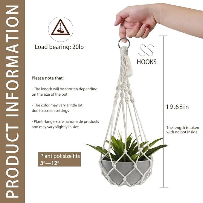 Artilady Macrame Plant Hanger Large Hanging Planter for Indoor Plants Holder White Cotton Rope Hanging Plant Basket Handmade Outdoor Window Boho Plant Wall Decor by GreenHaven Gardens