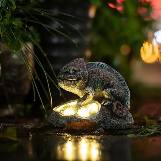 Solar Chameleon Garden Statues Outdoor Decor Resin Chameleon Figurine with Solar Light for Patio,Balcony,Yard,Lawn Ornament,Perfect Garden Gift by GreenHaven Gardens