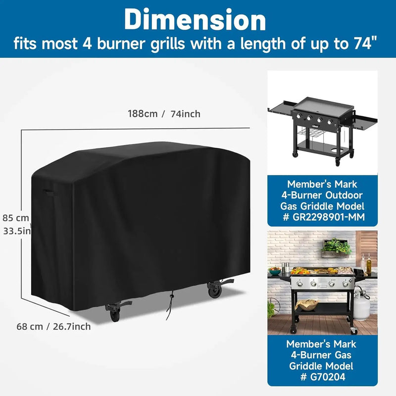 Flat Top Grill Cover for Members Mark Griddle,Waterproof Outdoor 36" Griddle Cover for Members Mark 4 Burner Grill, Heavy Duty Gas Burner Covers for Black Stone 36 Inch Cooking Station,74" W by GreenHaven Gardens
