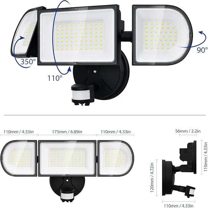 iMaihom 100W Motion Sensor Light Outdoor, 9000LM 6500K LED Security Floodlights, 3 Adjustable Head Motion Detection Light IP65 Waterproof for Yard Garage (Black) by GreenHaven Gardens