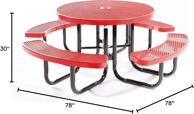 Coated Outdoor Furniture Heavy-Duty Portable Outdoor Picnic Table with Umbrella Hole, Expanded Metal Commercial-Grade Patio Dining Furniture Made in America (46" Round Top, Red) by GreenHaven Gardens