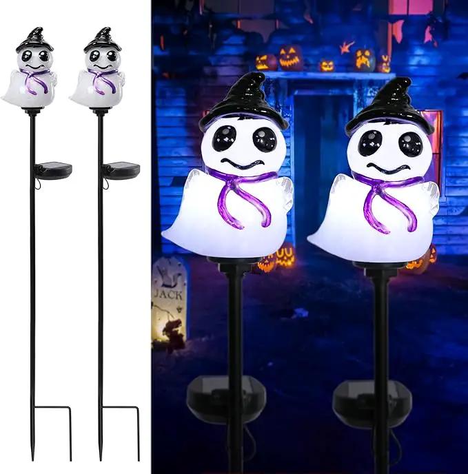 Afirst Halloween Ghosts Pathway Solar Lights Handblown Glass Waterproof Outdoor Halloween Decoration Solar LED Outdoor Décor Front Porch Decor 2 Pack by GreenHaven Gardens