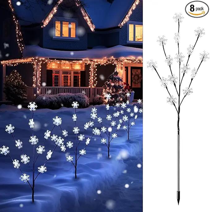 Brightown Snowflake Lights Outdoor Pathway, 8 Packs Lighted Branches Christmas Yard Decor, Small Tree With Lights, Twig Branch Outdoor Christmas Decorations, Pure White by GreenHaven Gardens