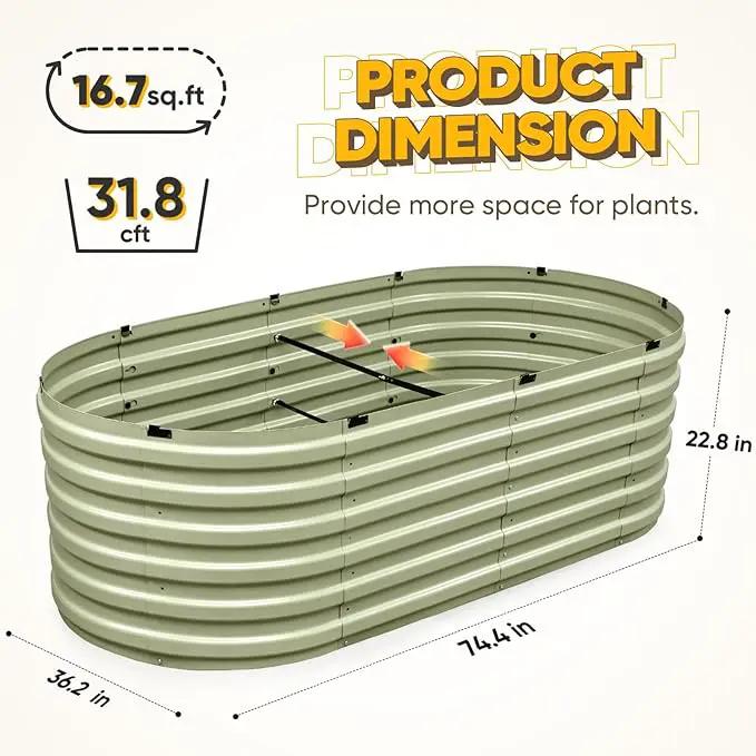 KING BIRD Raised Garden Bed Kit 2025 Upgraded Quick-Setup Galvanized Planter Garden Box Outdoor for Gardening, Vegetables, Flowers, 74x36x23 in, Olive Green by GreenHaven Gardens