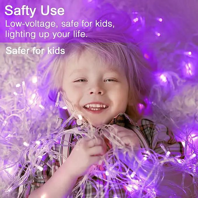 JMEXSUSS Purple Christmas Lights Indoor Outdoor Clear Wire, 66ft 200 LED Purple Lights for Christmas Tree, 8 Modes Purple String Lights Plug in for Christmas Bedroom Garden Party Xmas Decorations by GreenHaven Gardens