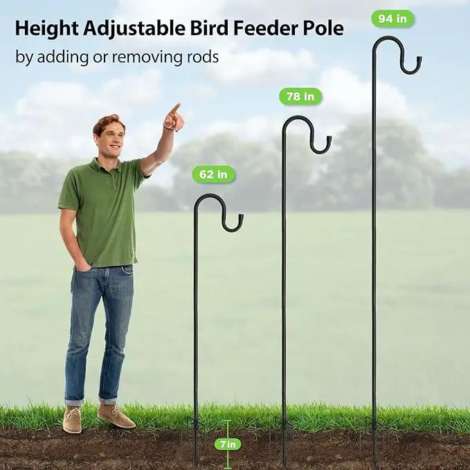 Shepherds Hooks, 94" Bird Feeder Pole for Outdoor, 4/5” Thick Hummingbird Feeders Stand Heavy Duty, Hanging Plant Hanger Stake with 5-Prong Base, Metal Shepard Stick by GreenHaven Gardens