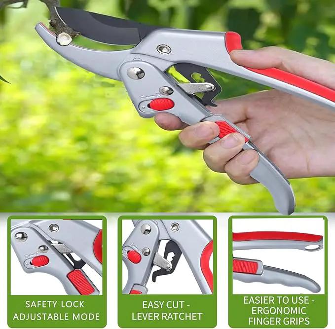 Garden clippers, premium Germany pruners, Work 3 times easier, professional ratchet pruning shears, cutting rose, flower, hedge, stem, tree, Sharp gardening scissors, Arthritis weak hand snips by GreenHaven Gardens