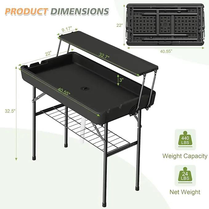 Outdoor Ice Cooler Folding Table with Extra Storage Shelf,Ice Tables for Parties with Drain,Cooler Server for Camping, Picnic, Wedding, BBQ, Black by GreenHaven Gardens