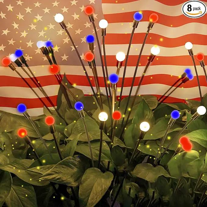 OZS 8pack Solar American Flag Lights - 4th of July Solar Garden LED Outdoor Waterproof Firefly Light for Memory Day, Independence Day, National Day Decoration (Red White Blue) by GreenHaven Gardens