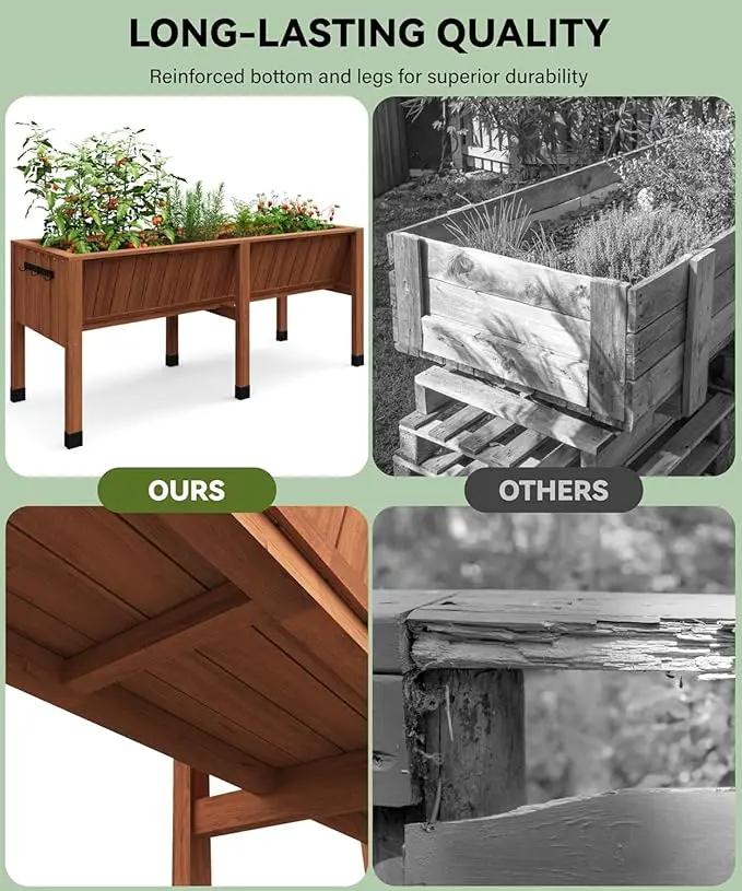 72x26x31 Inch Raised Garden Bed with Legs, 13.7In Depth Wooden Planter Box for Outdoor Growing Vegetables and Herbs, Elevated Garden Bed with Hooks for Backyard, Patio, Balcony by GreenHaven Gardens