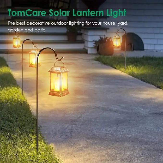 TomCare Solar Lights Metal Flickering Flame Solar Lantern Outdoor Hanging Lanterns Lighting Heavy Duty Solar Powered Waterproof LED Flame Lights for Patio Garden Christmas Decorations, 2 Pack (Bronze) by GreenHaven Gardens