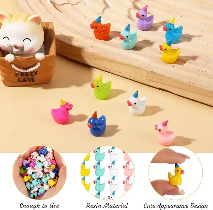 100 Pack Mini Resin Ducks, Multicolor Mini Ducks Wearing Party Hat, Tiny Duck Miniature Duck Figures Tiny Home Ornament for Micro Landscape Dollhouse Garden Aquarium Potted School Office by GreenHaven Gardens