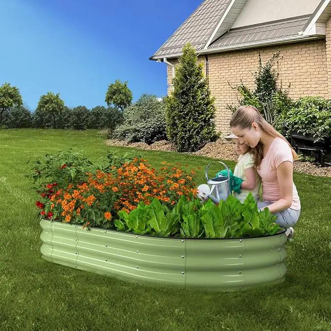 Raised Garden Bed, 6x3x1ft Galvanized Outdoor Planter Beds with Safety Edging and Gloves, Oval Metal Planter Box for Gardening Vegetables Flowers Herb by GreenHaven Gardens