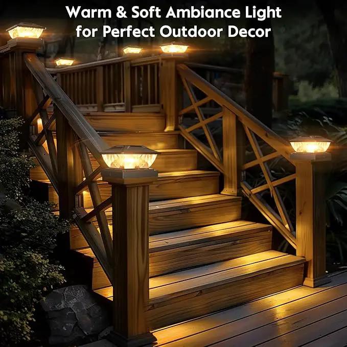 Solar Post Cap Lights Outdoor: 6 Pack 48 LED Fence Post Solar Lights - Solar Powered 2 Lighting Modes 4x4 Post Solar Lights for Deck Porch Patio Garden Decor - Fit 3.5x3.5 5x5 Vinyl Wooden Lamp Post by GreenHaven Gardens