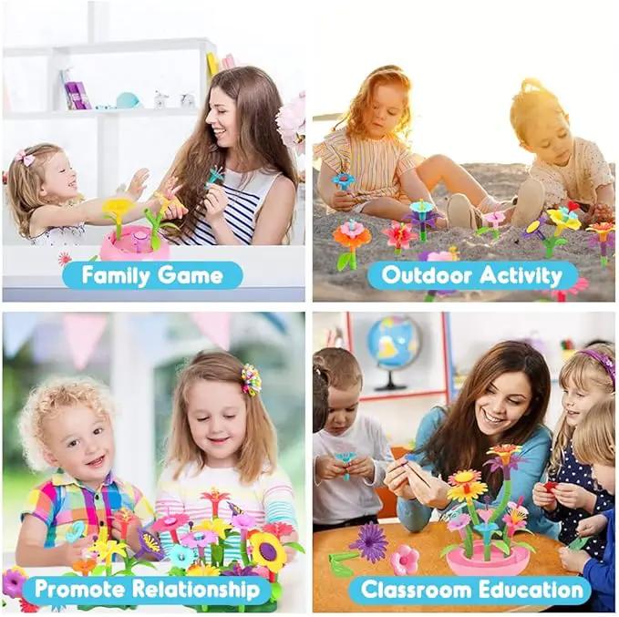 BEMITON Flower Building Toy Set for Girls, Best Birthday Gifts for 3 4 5 6 7 Year Old Kids, Arts and Crafts Kit for Toddlers, STEM Activities and Gardening Pretend Playset, 148 pcs by GreenHaven Gardens