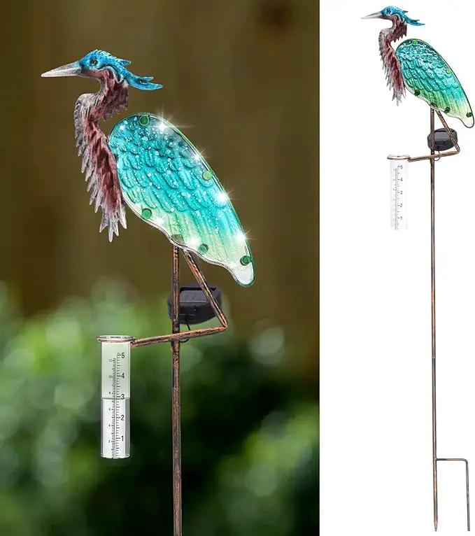 LEWIS&WAYNE 43’’ Solar Heron Rain Gauge Outdoor Decorative Metal Stake LED Lights with Glass Tube Solar Pathway Lights for Garden, Yard, Patio, Lawn Decor by GreenHaven Gardens