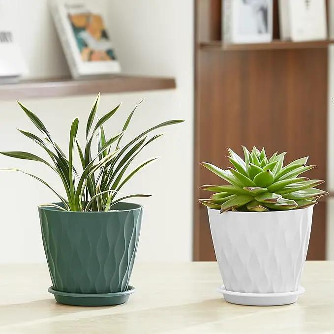 FaithLand 6-Pack 6-Inch Plastic Plant Pots with Saucers | Thickened PP Material, Modern Wave Texture, Enhanced Drainage for Indoor/Outdoor Garden Plants | White Value Set by GreenHaven Gardens