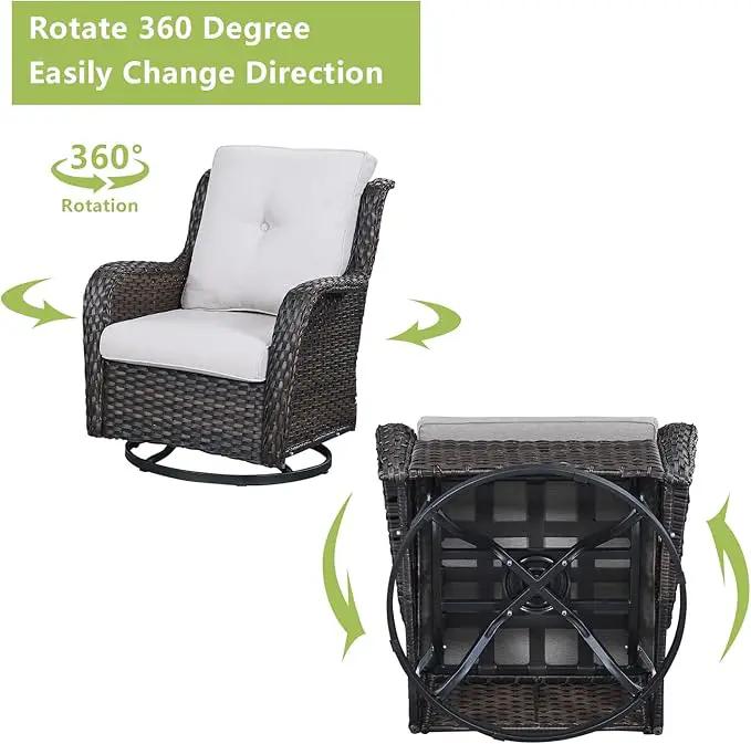Outdoor Wicker Patio Furniture Set - 6 Piece Rattan Patio Conversation Set with 2 Rocking Swivel Chairs,2 Ottomans,1 Loveseat and 1 Side Table for Porch Deck Backyard Garden(Brown/Beige) by GreenHaven Gardens