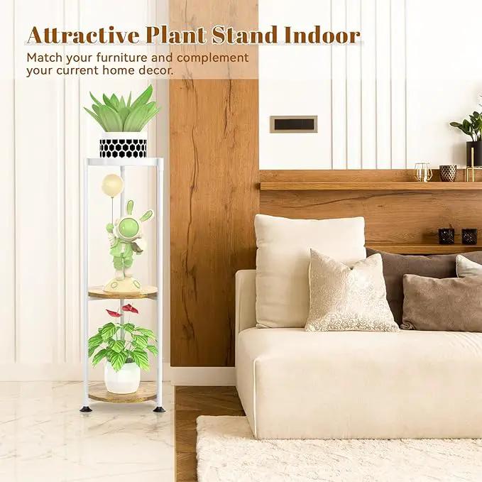 KMOTASUO 3 Tier Tall Plant Stands Indoor, 34 Inch Metal Wood Corner Plant Stand for Indoor Plants, Round Flower Pot Holder Shelf Display Rack for Balcony Garden Patio Living Room(White) by GreenHaven Gardens