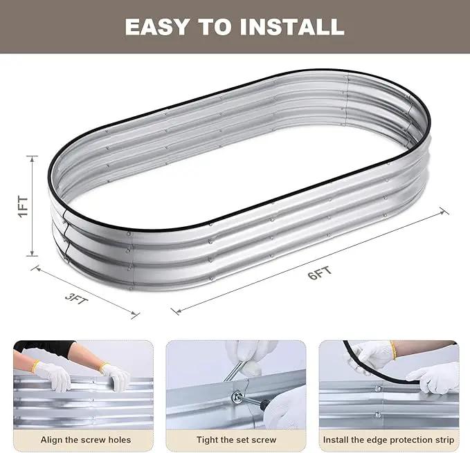 Raised Garden Bed, 6x3x1ft Galvanized Outdoor Planter Beds with Safety Edging and Gloves, Oval Metal Planter Box for Gardening Vegetables Flowers Herb by GreenHaven Gardens