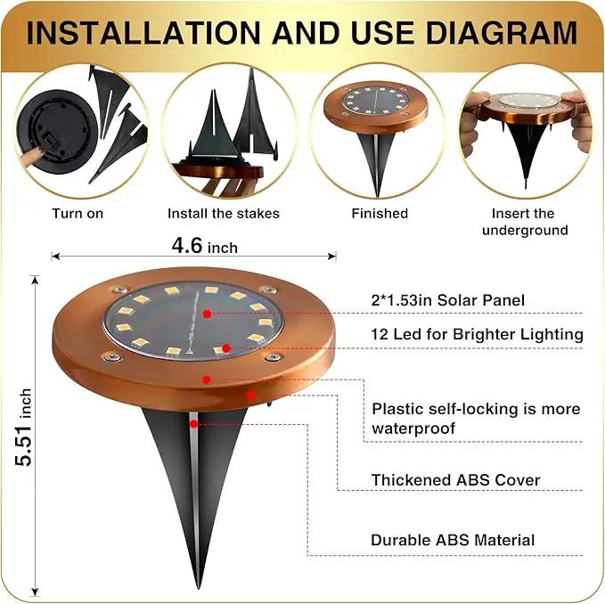 Outdoor In-Ground Lights Solar Disc Lights Outdoor Solar Garden Lights In Ground Solar Landscape Light 8 Pack 12 led for Pathway Yard Patio Walkway(Bronze, 8 Pack) by GreenHaven Gardens