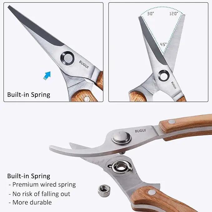 BUGUI Wood Handle Garden Shears, Long Straight Tip, All Steel Construction, Sharp, Well Designed Garden Scissors, 8" by GreenHaven Gardens