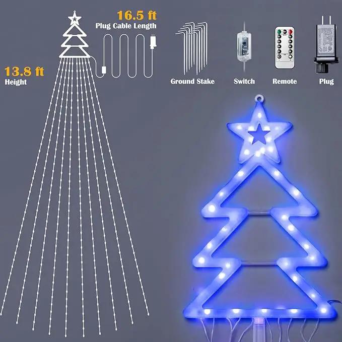 Outdoor Christmas Decorations Star String Lights 420 LED Waterproof Waterfall Lights with Christmas Tree Topper, 8 Lighting Modes Tree for Yard Patio Garden Party (Blue) by GreenHaven Gardens