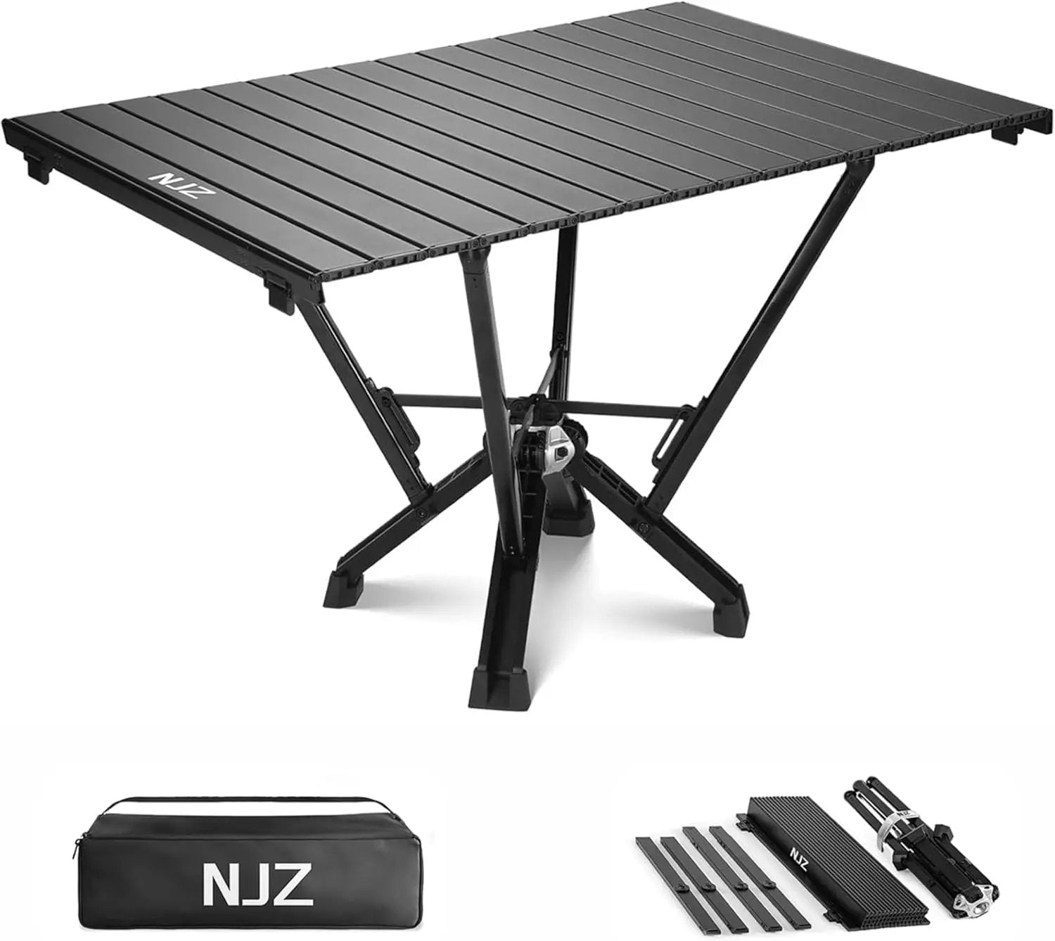 Folding Outdoor Camping Table, Aluminum Roll-Up Top and Carry Bag, 380 LBS Capacity, Lightweight Portable Tables for Picnic, BBQ and Tailgating.(Black) by GreenHaven Gardens