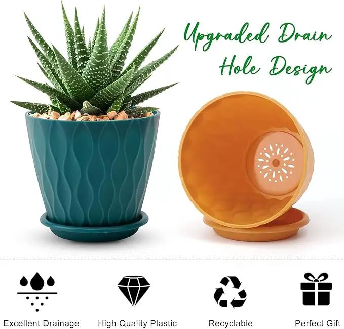 6 inch Plant Pots, 5 Pack Flower Pots Outdoor Indoor, Planters with Drainage Holes and Tray Saucers by GreenHaven Gardens
