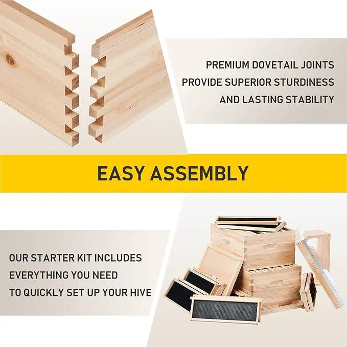 CREWORKS Bee Hive Boxes Starter Kit, 3 Layer Bee House Langstroth Beehive for Bees Keeping, Beekeeping Supplies with Plastic Queen Excluder and Nails (10 Medium and 20 Deep Frames) by GreenHaven Gardens