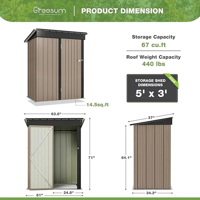 Greesum Outdoor Storage Shed 5 x 3 ft. Utility Tool Shed Metal Storage Garden Shed with Door & Lock for Patio Storage, Brown by GreenHaven Gardens