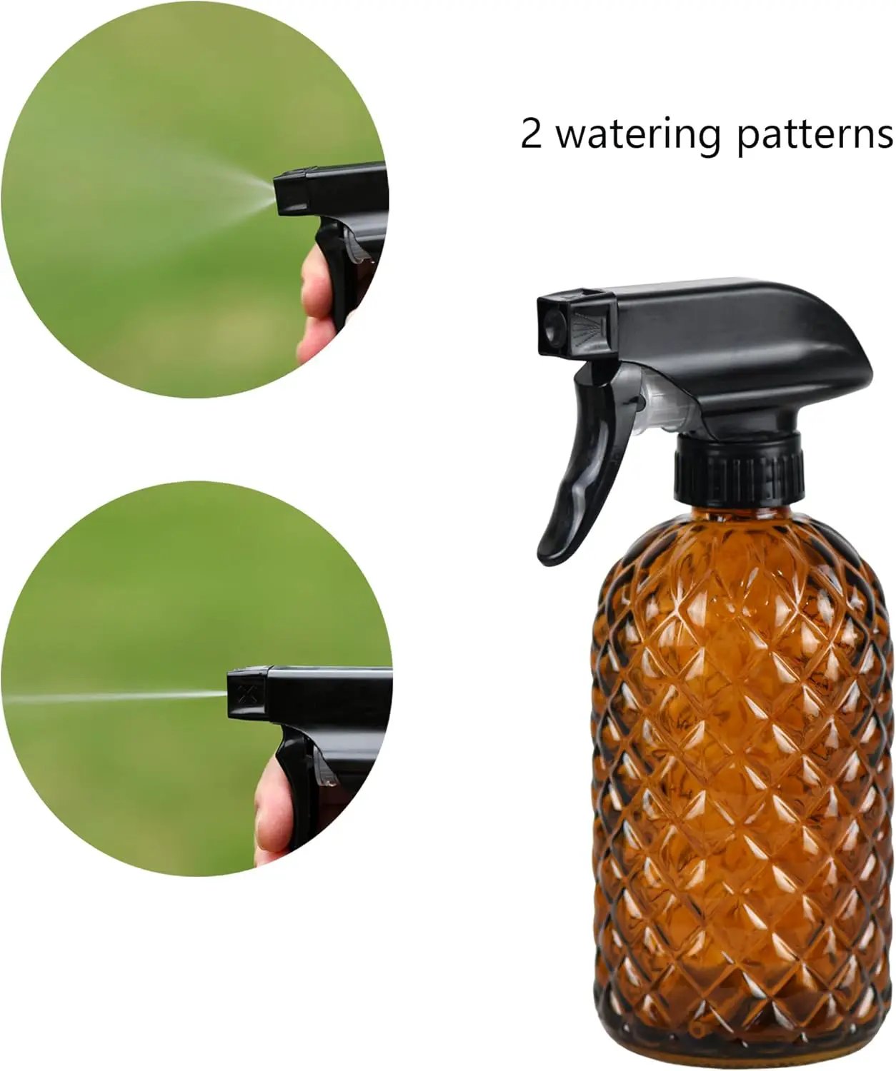12Oz Glass Plant Spray Bottle, Gem Pattern Glass Sprayer, Watering Can with Black Plastic Top Pump, Handheld Watering Can for Indoor Outdoor Potted Plants and Greenery (Amber) by GreenHaven Gardens