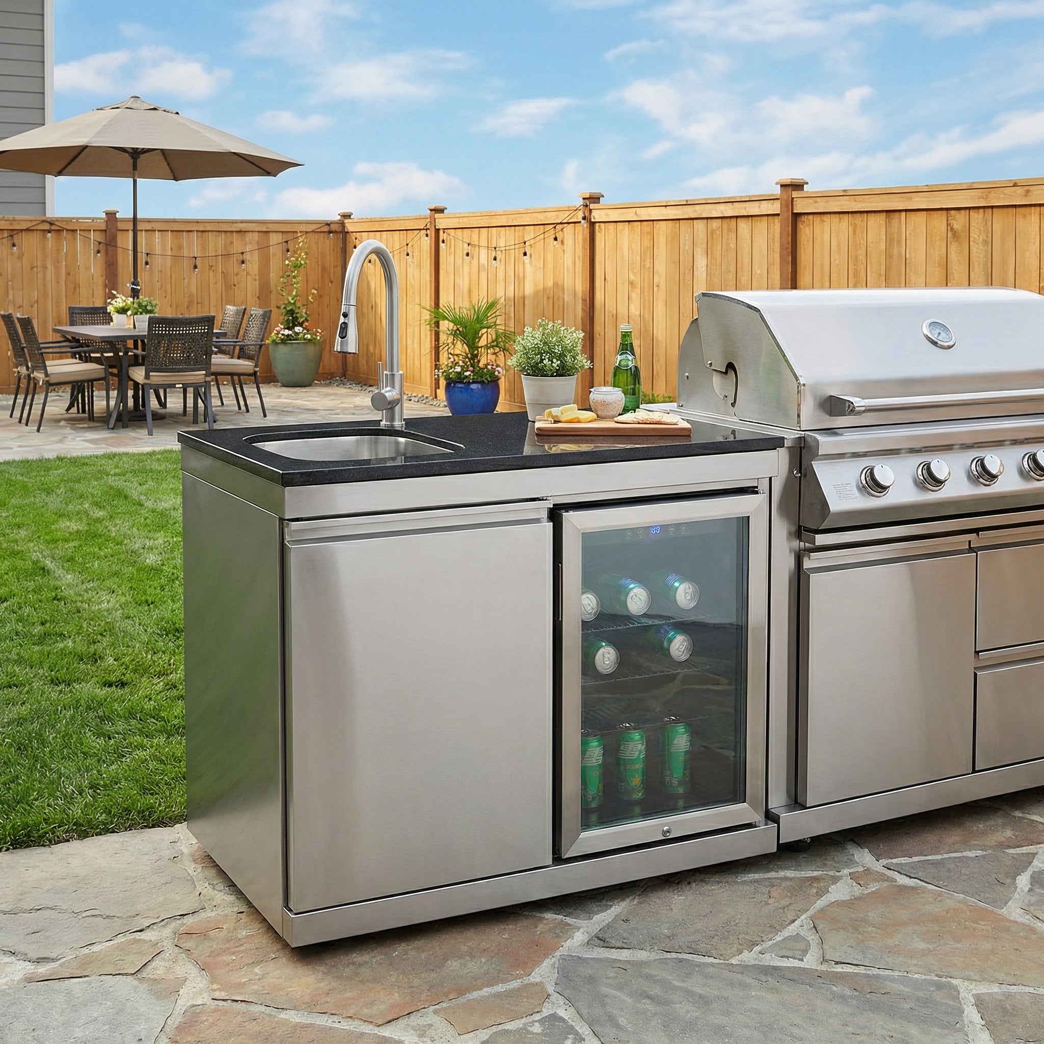 Sink and Fridge Combo for Outdoor Kitchen, 70L Refrigerator and Sink with Pull-Down Faucet by HouseOfZazla