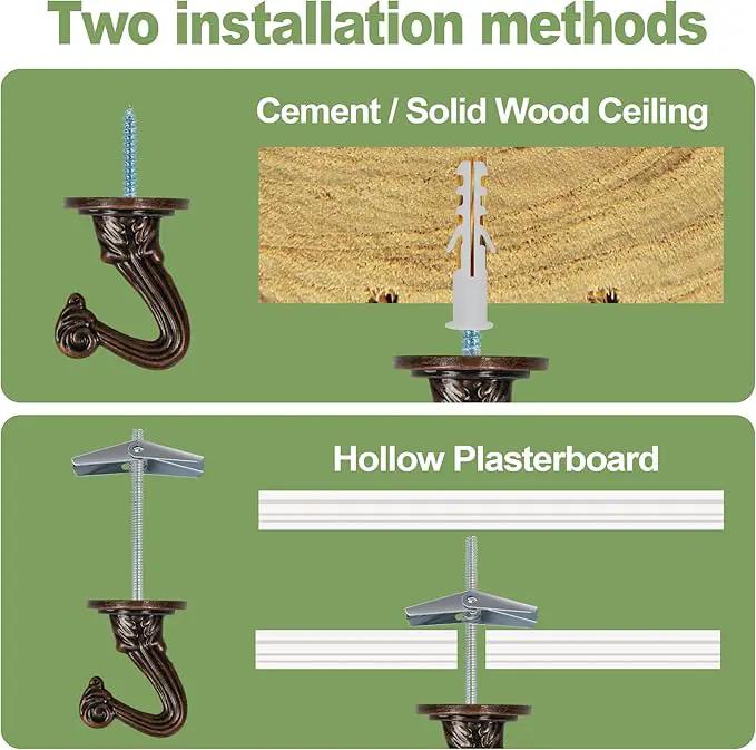 Ceiling Swag Hook Sets - Heavy Duty Hooks with Mounting Hardware for Hanging Plant, Ceiling or Extender Chains - Easy Install with Screws/Brackets by GreenHaven Gardens