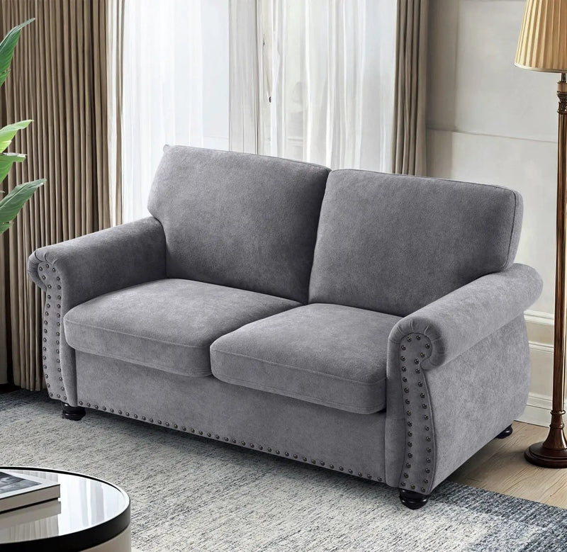 Soft Loveseat, Upholstered 2 Seater Couch, Loose Back Cushions And Turned Legs by HouseOfZazla