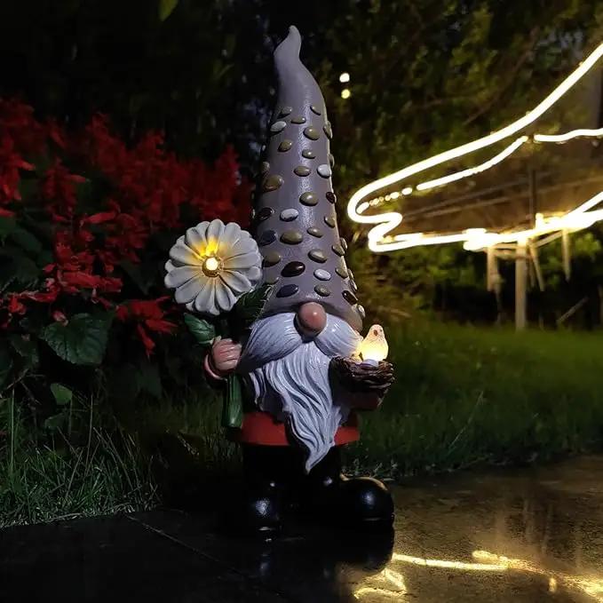 12 Inch Solar Garden Gnome Statue Clearance with Sunflower and Bird's Nest Light – Outdoor High Hat Gnome Sculpture Outdoor Statue for Patio and Garden Decor – Figurine Gift for Gnome Lovers by GreenHaven Gardens