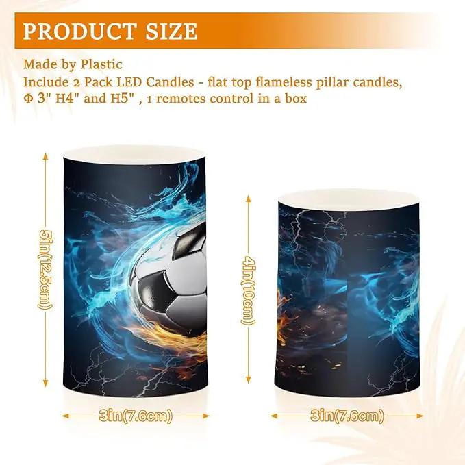 Flickering Flameless Candles, Soccer Ball LED Candles with Remote Timer, Set of 2 Battery Operated Candle for Valentine Wedding Birthday by GreenHaven Gardens