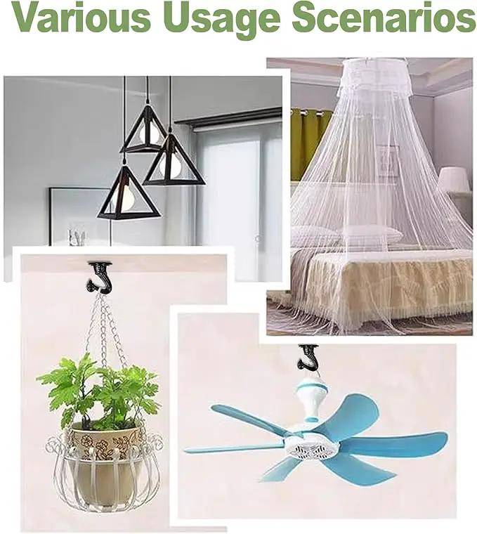Ceiling Swag Hook Sets - Heavy Duty Hooks with Mounting Hardware for Hanging Plant, Ceiling or Extender Chains - Easy Install with Screws/Brackets (10 pcs - Black) by GreenHaven Gardens