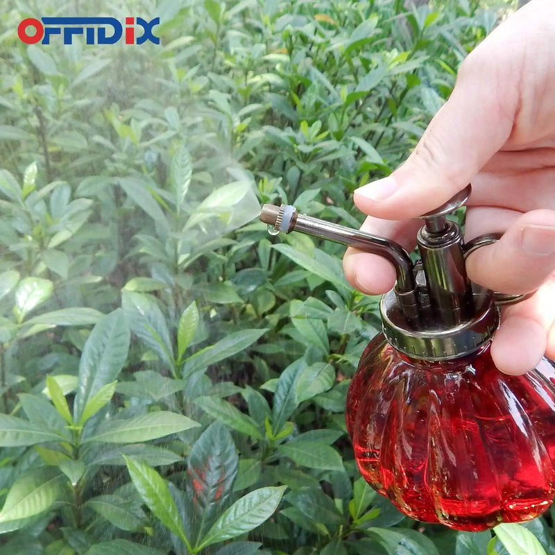 OFFIDIX Plant Glass Spray Bottle,Flower Mister Indoor Plant Watering Can Pot 6.3" Tall Vintage Pumpkin Style with Bronze Plastic Top Pump One Hand Small Watering Cans for House Plants(Red) by GreenHaven Gardens