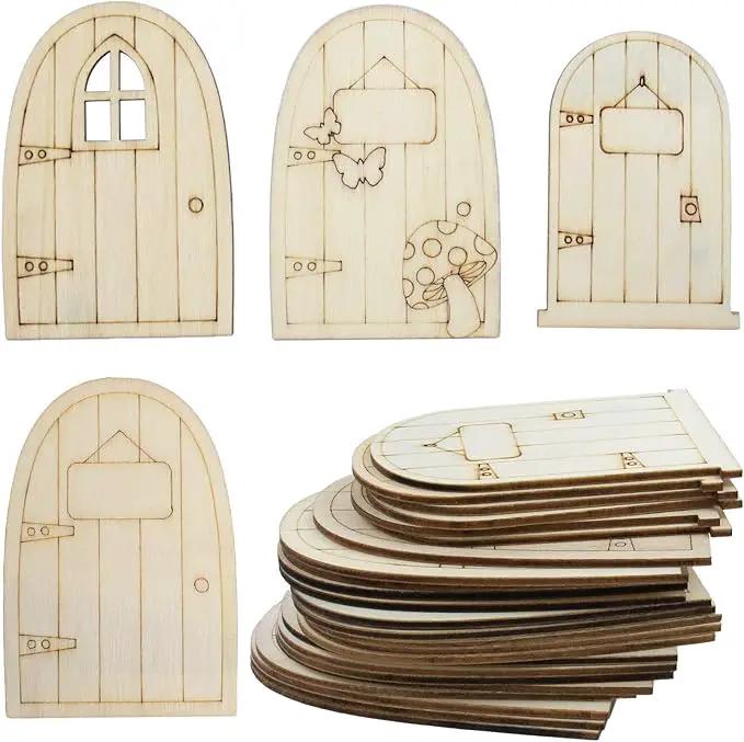 AUEAR, 24 Pack Unpainted Fairy House Doors Mini Wooden Miniature Garden Door for DIY Craft 4 Styles by GreenHaven Gardens