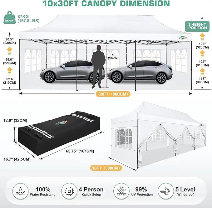 COBIZI 10x30 Pop Up Canopy Tent Heavy Duty with 8 Removable Sidewalls, Commercial Portable Tents for Parties Ez Up Canopy All-Weather Windproof & Waterproof and UPF 80+ Wedding Tent Sun Shelter by GreenHaven Gardens
