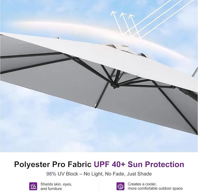 PURPLE LEAF 8' X 8' Left-right Tilting Outdoor Patio Umbrella Swivel Offset Cantilever Heavy Duty Rectangle Aluminum Umbrella with UV Resistant for Deck Pool Patio Backyard, Pebble Grey by GreenHaven Gardens