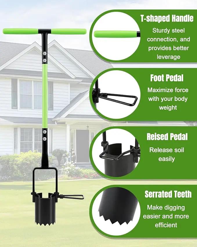 joyhalo Bulb Planter Tool Long Handle, 30in Serrated Base, 5 in 1 Lawn Tool, Sod Cutter, Grass Plugger Tool, Weeding, Transplanting, Garden Hole Digger for Plants, Flower Tulips Daffodils Lily by GreenHaven Gardens