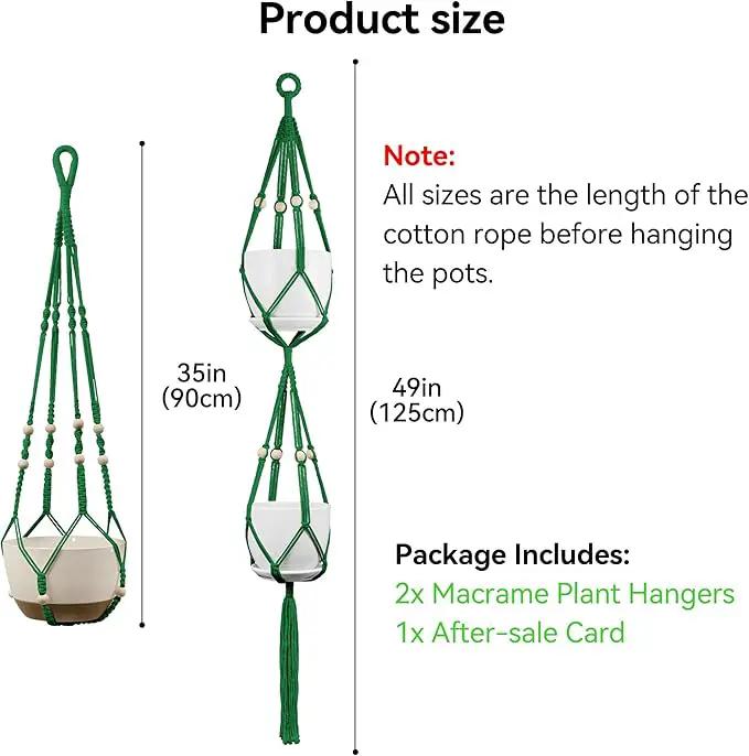 USLAI Macrame Plant Hanger Indoor Outdoor, Up to 4-15 inch Pot, Heavy 20lb Planters, Extra Long Strong Hanging Planter Basket Holder, Boho Home Decor, 35+49 Inch, Green (POTS NOT Included) by GreenHaven Gardens