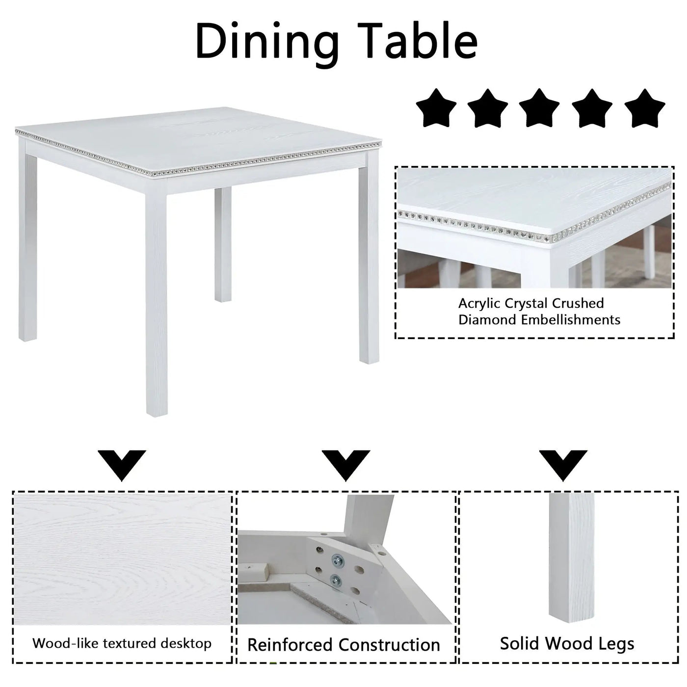 Dining Table Set With Crystal Decoration And Upholstered Chairs by Unique Piece Furniture