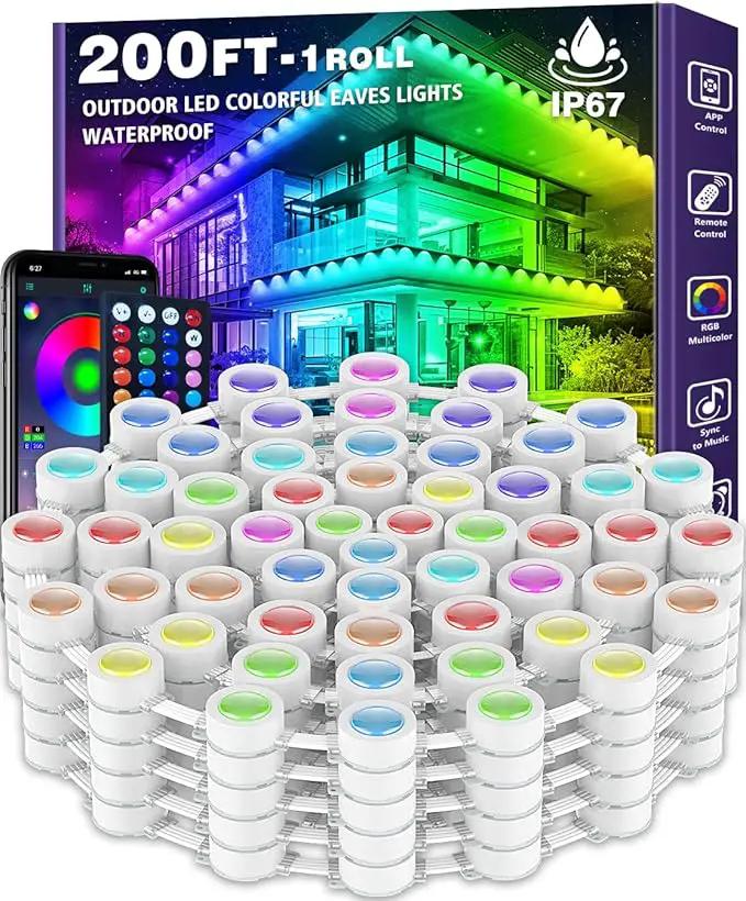200FT Permanent Outdoor RGB Lights,IP67 Waterproof Smart LED Eaves Lights with App/Remote Control,for Christmas and All Holiday Decor,Daily and Accent Lighting,House Roof and Garden Lighting by GreenHaven Gardens