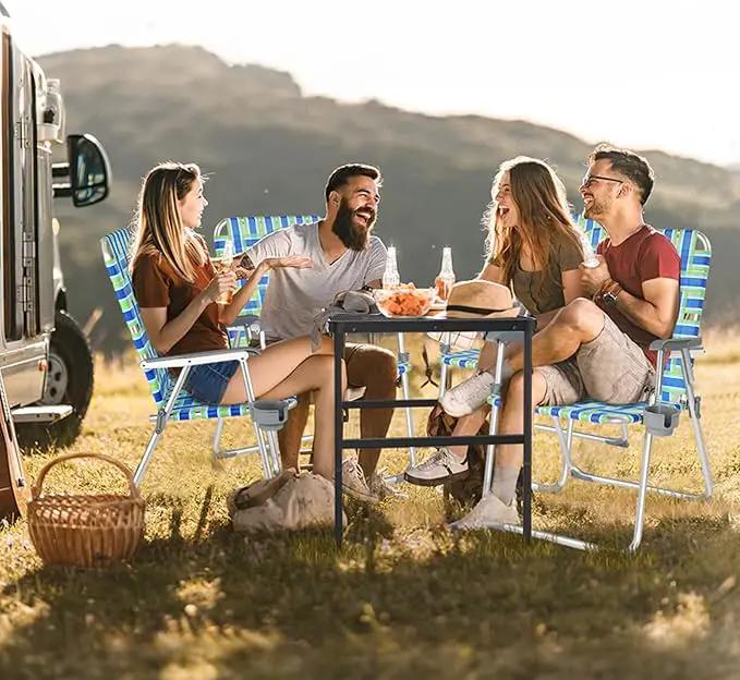 VINGLI Folding Aluminum Webbed Oversized Lawn Chairs with Detachable Cup Holder, 300LBS High Beach Chair for Adults Heavy Duty, Portable Patio Chair for Yard, Garden, 2 Pack,Blue/Green by GreenHaven Gardens
