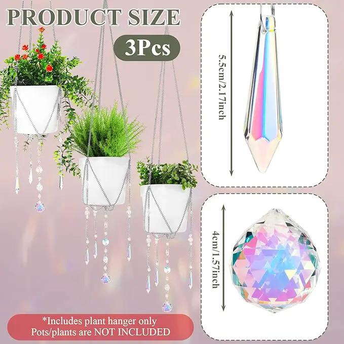 Chunful 3 Pack Sun Catcher Plant Hanger with Beads and Glass Crystal Beaded Plant Hanger Sun Catchers Kit Hanging Basket Accessories for Indoor Home Rainbow Decor, Pots Not Included (Silver) by GreenHaven Gardens