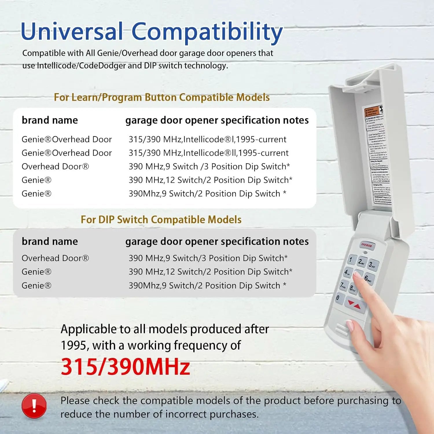 for Genie Garage Door Opener Keypad Compatible with All Genie Intellicode Overhead Door Codedodger and Dip Switch Opener for 1995-Current Models 315/390MHZ Wireless Keyless Keypad Replacement by GreenHaven Gardens