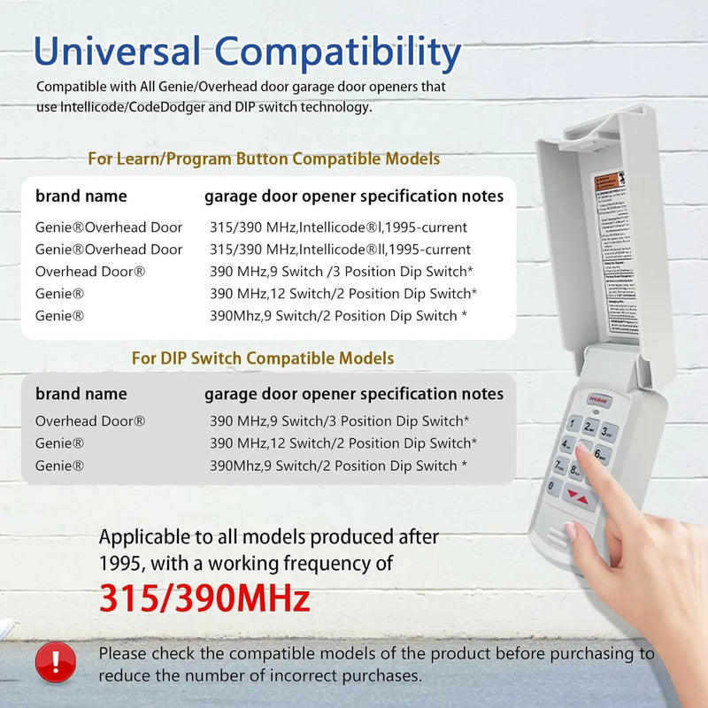 for Genie Garage Door Opener Keypad Compatible with All Genie Intellicode Overhead Door Codedodger and Dip Switch Opener for 1995-Current Models 315/390MHZ Wireless Keyless Keypad Replacement by GreenHaven Gardens